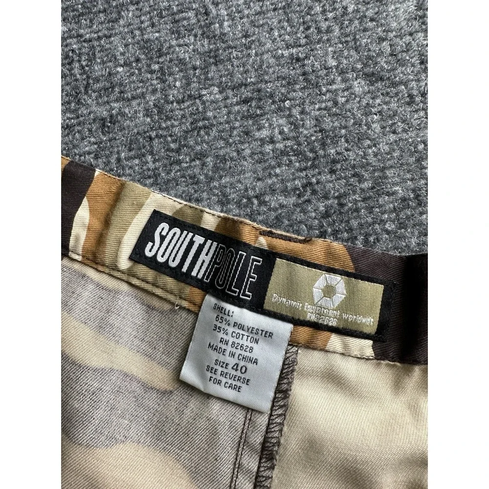 Mens Southpole Camo Cargo Pants Baggy Military Style Brown, Size 40